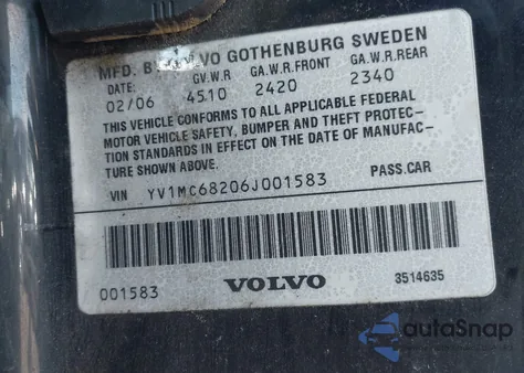 2006 Volvo C70 T5 из США, поврежденный, VIN YV1MC68206J001583
